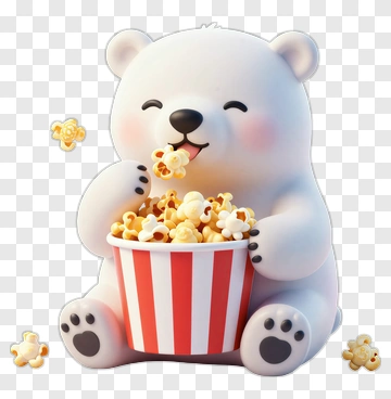 Cartoon Bear Eating Popcorn PNG