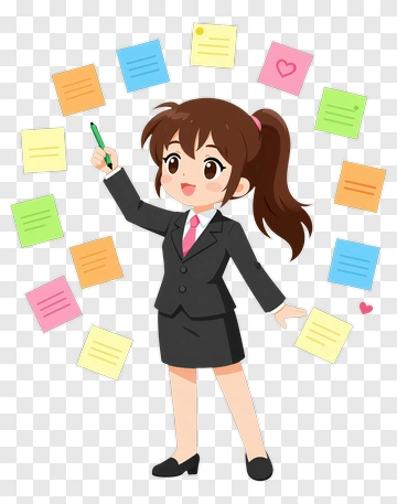 Cartoon Businesswoman With Sticky Notes PNG
