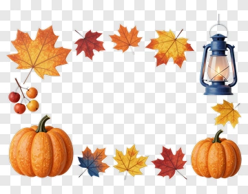 Autumn Pumpkin And Lantern Frame PNG