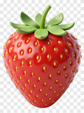 3D Strawberry With Green Leaves PNG