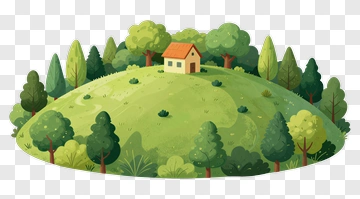Cartoon House On A Green Hill PNG