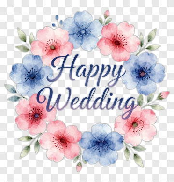 Happy Wedding Floral Wreath PNG