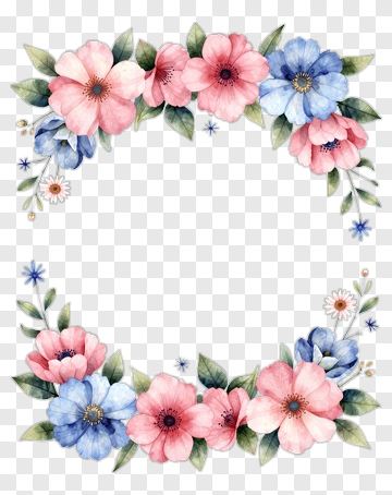 Floral Wreath With Pink And Blue Flowers PNG