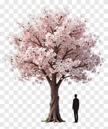 Cherry Blossom Tree With Silhouette Of A Person PNG