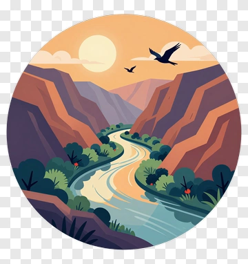 Scenic River Flowing Through Mountains PNG