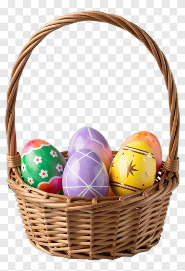 Easter Basket Filled With Colorful Eggs PNG