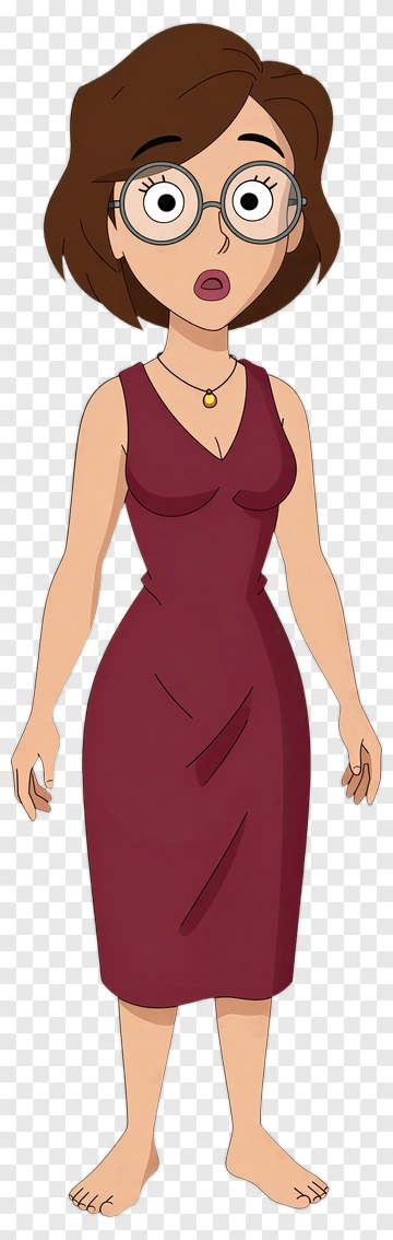 Cartoon Woman In A Burgundy Dress PNG