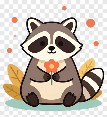 Cartoon Raccoon Holding A Flower PNG