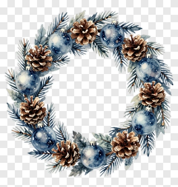 Watercolor Christmas Wreath With Pine Cones And Ornaments PNG