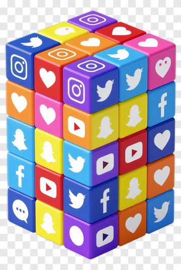 Colorful Social Media Icon Cube PNG
