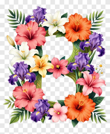 Floral Letter B Decoration PNG