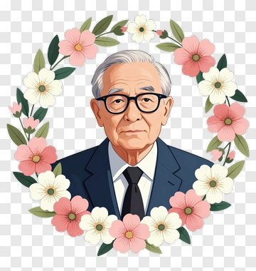 Elderly Man In Suit Surrounded By Floral Wreath PNG
