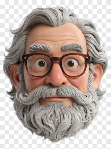 3D Elderly Man With Glasses And Gray Beard PNG