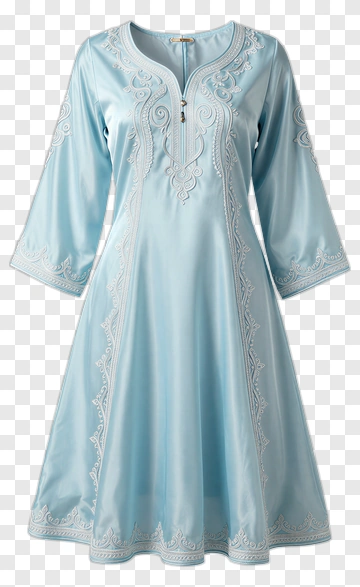 Light Blue Kaftan Dress With Embroidery PNG
