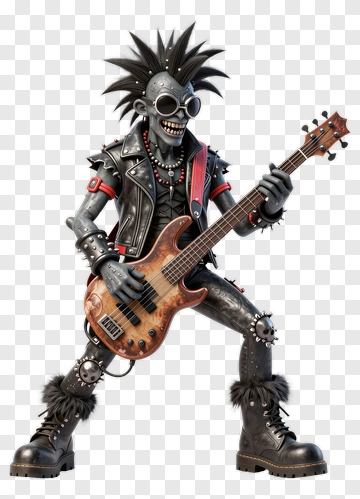 Cartoon Punk Rocker Playing Bass Guitar PNG