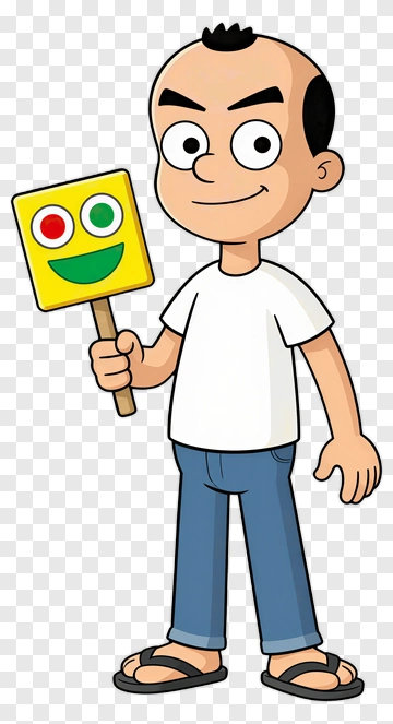 Cartoon Boy Holding A Smiley Face Sign PNG