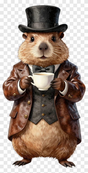 Dapper Groundhog Holding A Tea Cup PNG
