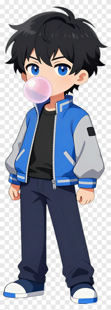 Cartoon Boy Blowing Bubble Gum PNG