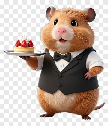 3D Hamster Waiter Holding A Cake PNG