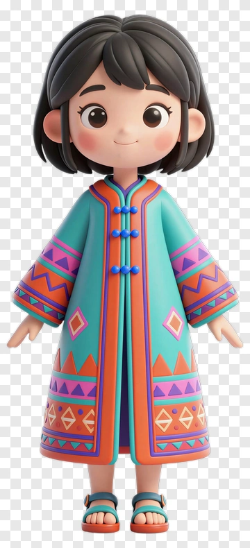 3D Girl In Colorful Traditional Outfit PNG