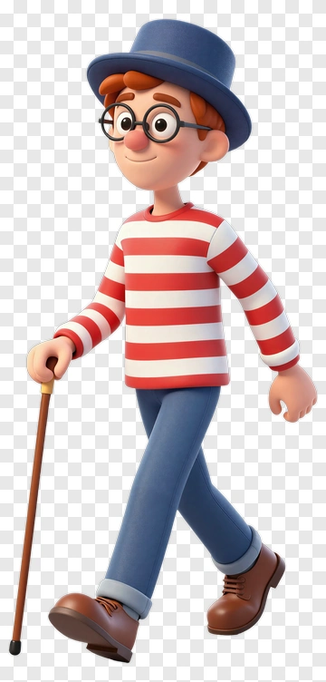 Cartoon Character Walking With A Cane PNG