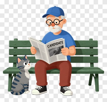 Cartoon Man Reading A Newspaper With A Cat PNG