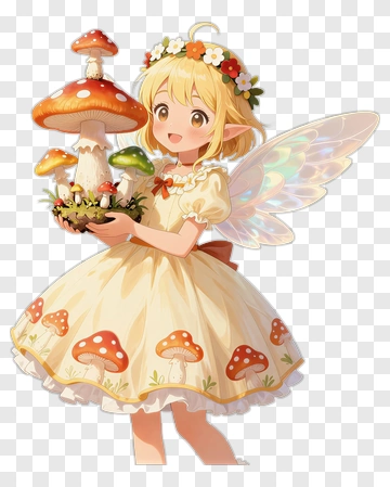 Fairy Holding A Mushroom Garden PNG