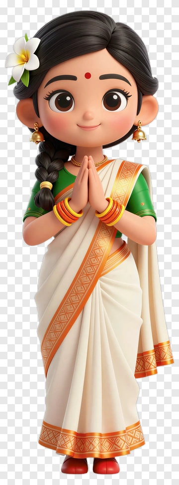Cartoon Girl In Traditional Indian Dress Greeting PNG