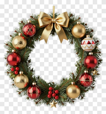 Christmas Wreath With Red And Gold Ornaments PNG