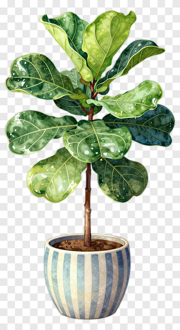 Fiddle Leaf Fig Plant In Decorative Pot PNG
