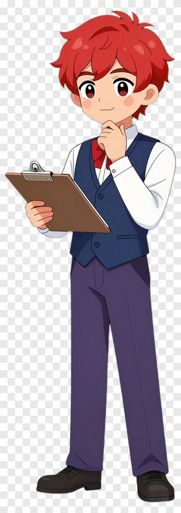 Cartoon Boy Holding A Clipboard And Thinking PNG