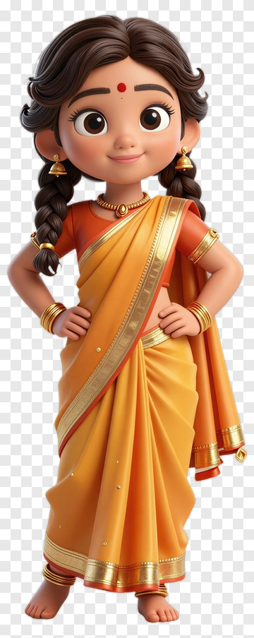 Cartoon Girl In Traditional Orange Saree PNG