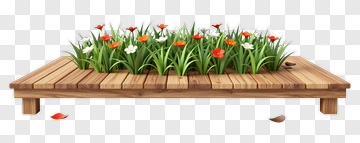 Wooden Planter Box With Flowers PNG