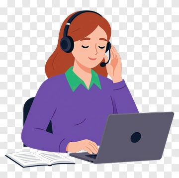 Woman Working On Laptop With Headset PNG