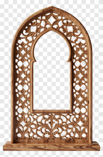 Intricate Wooden Arch Window Frame PNG