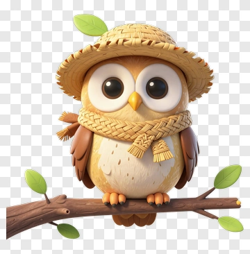 Cartoon Owl Wearing A Straw Hat PNG