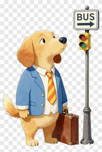 Cartoon Dog Waiting For The Bus PNG