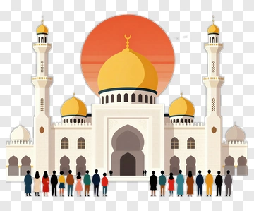 Mosque With People At Sunset PNG