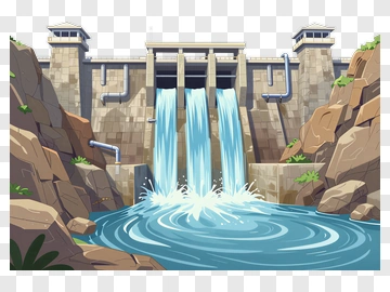 Waterfall At A Dam PNG