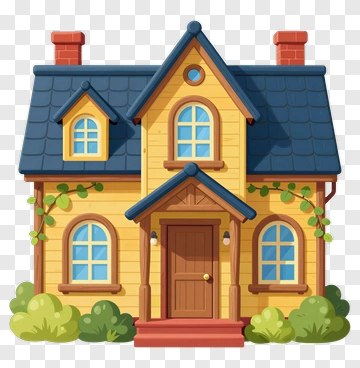 Cartoon House With Green Bushes PNG
