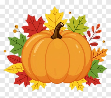Pumpkin Surrounded By Colorful Autumn Leaves PNG