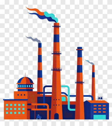 Industrial Factory With Smokestacks PNG
