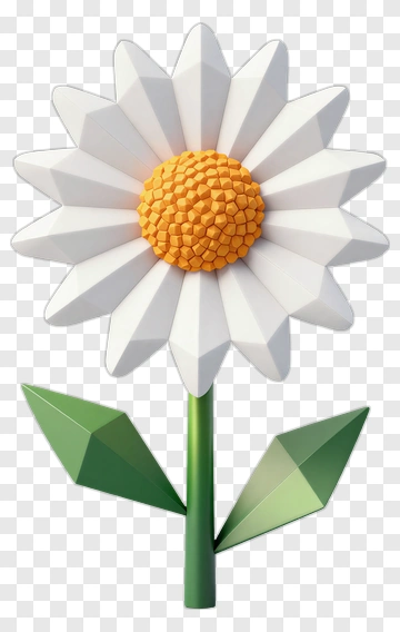 3D Daisy Flower With Green Leaves PNG