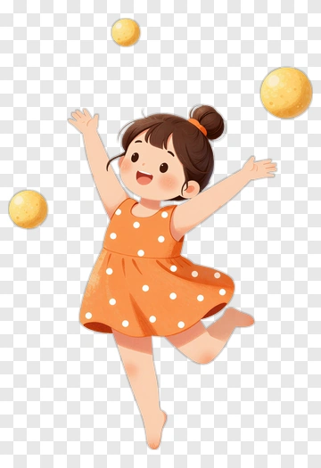 Cartoon Girl Playing With Yellow Balls PNG