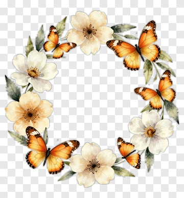 Floral Wreath With Butterflies PNG