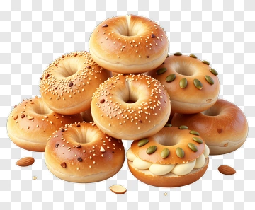Assorted Bagels Piled Together PNG