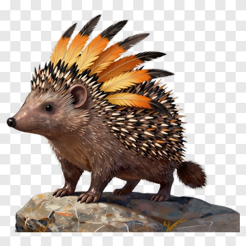 Hedgehog With Colorful Feathers PNG