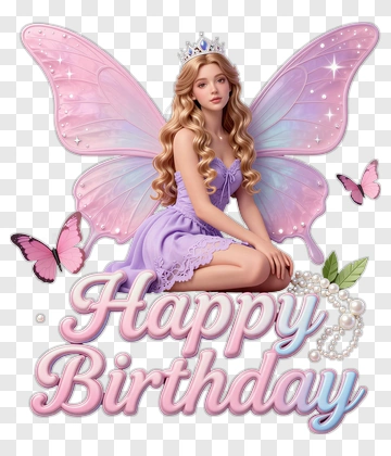 Birthday Fairy Sitting With Happy Birthday Text PNG
