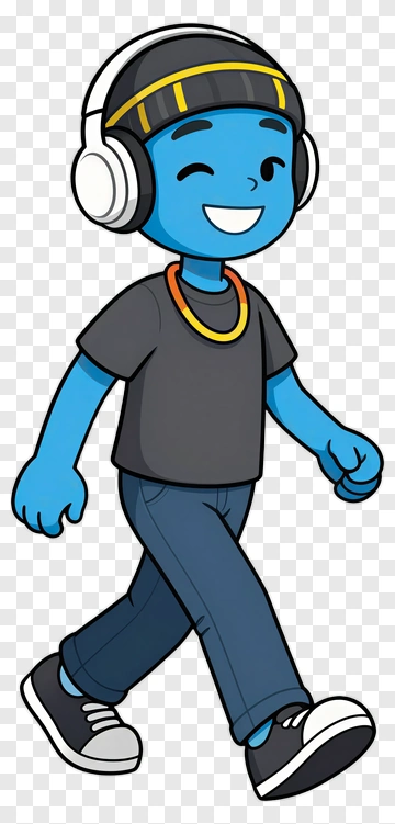 Cartoon Boy Walking With Headphones PNG