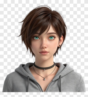 3D Female Character With Short Hair PNG